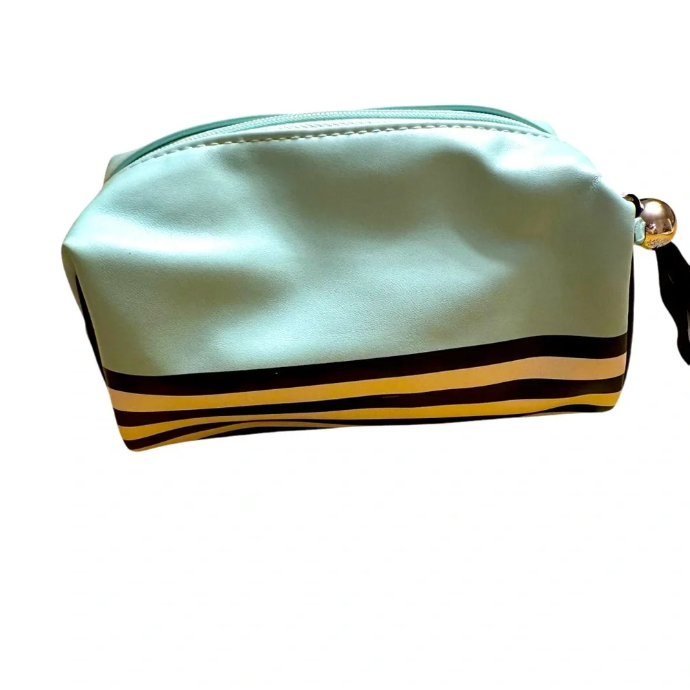 Clinique Cosmetic Bag. Mint green w/black & white stripes. NEW
